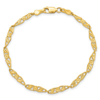 10k Solid Polished Open Back Flower & Leaf Bracelet-10DC17-7
