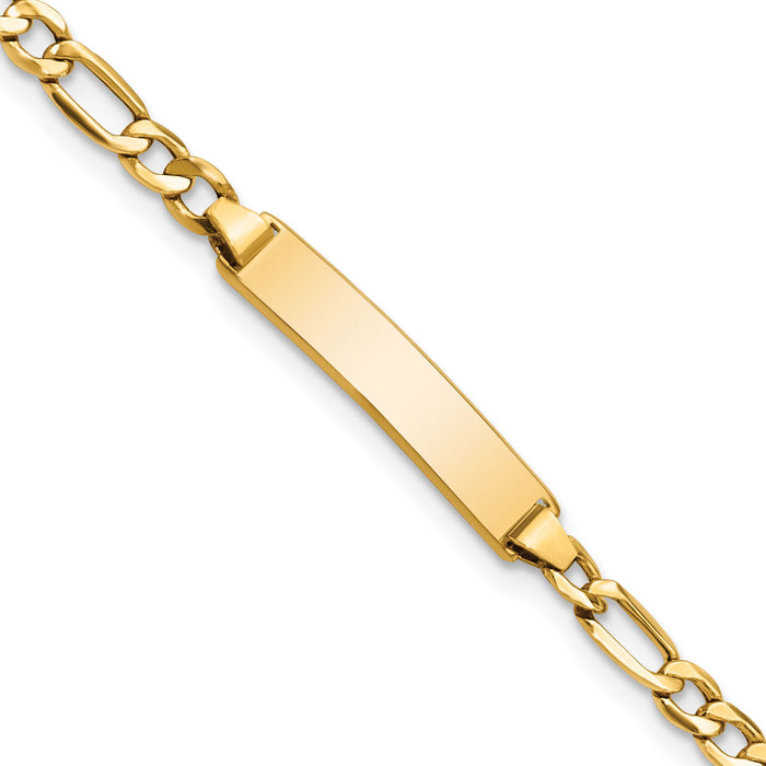 10k Semi-solid Figaro Link ID Bracelet-10DCID140-6