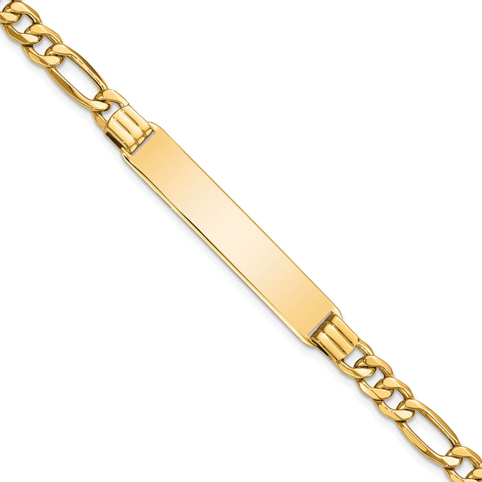 10k Semi-solid Figaro Link ID Bracelet-10DCID141-8