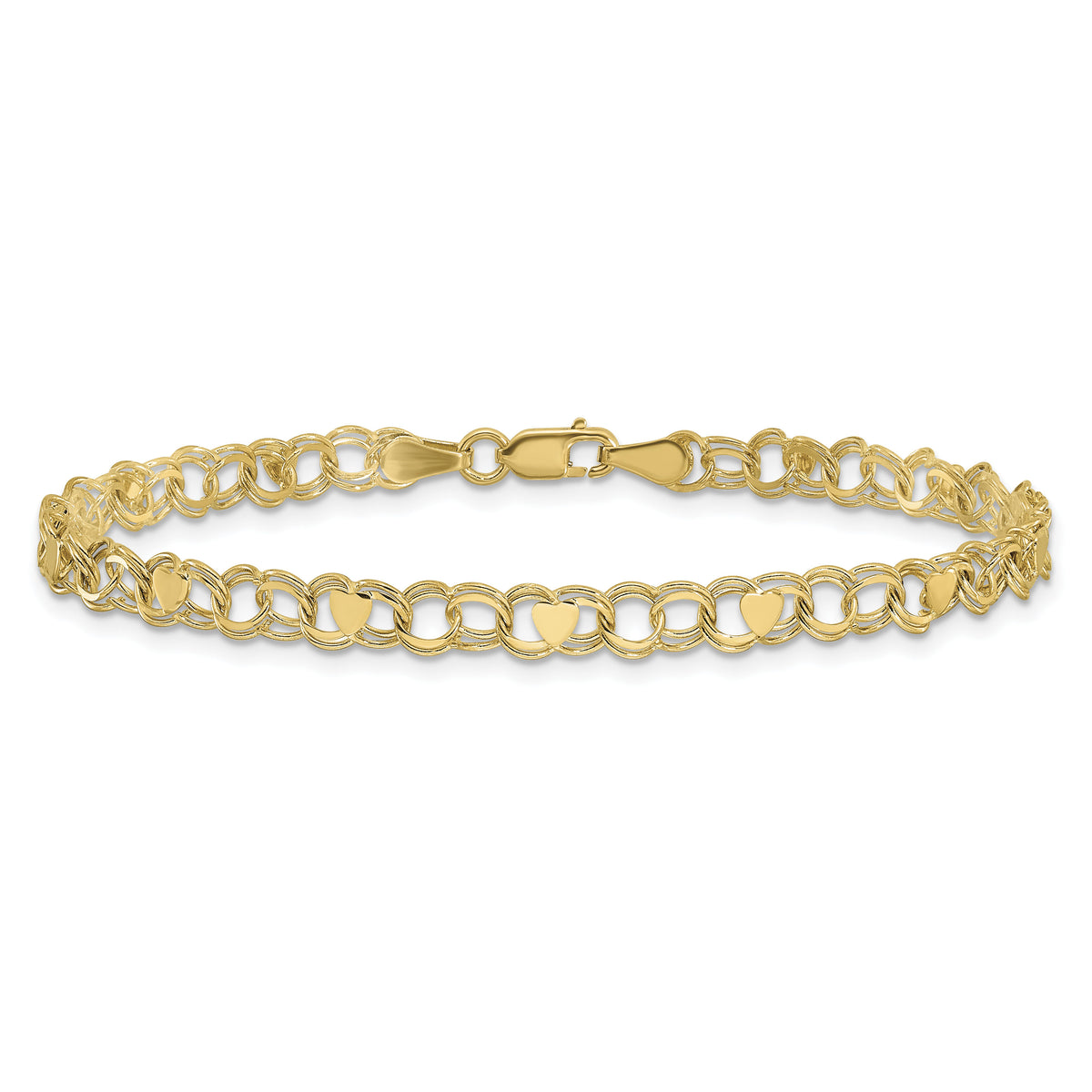 10k Double Link with Hearts Charm Bracelet-10DO499-8