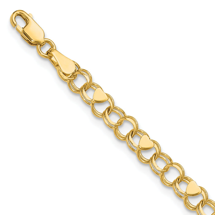 10k Double Link Heart Charm Bracelet-10DO499-7