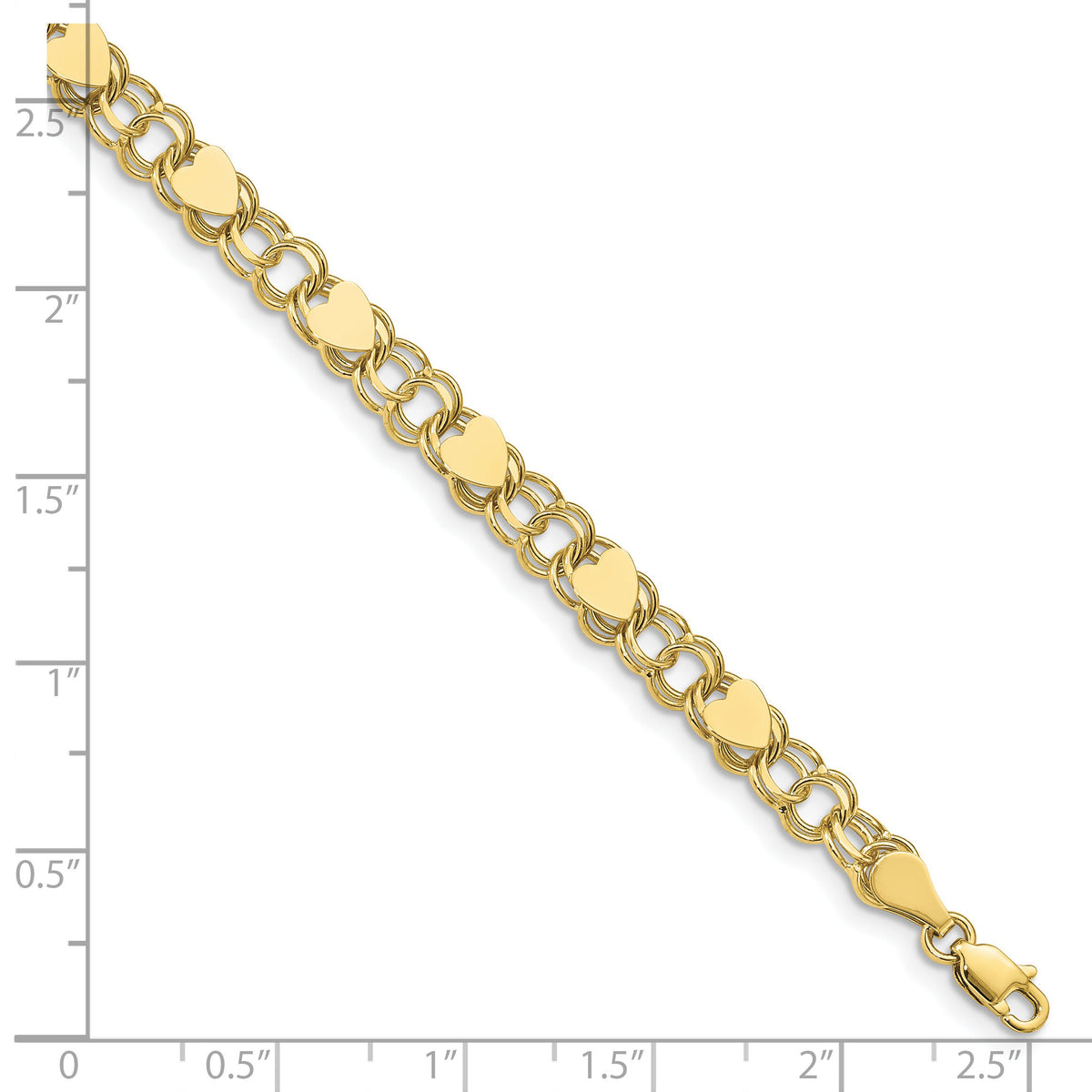 10k Double Link with Hearts Charm Bracelet-10DO500-7
