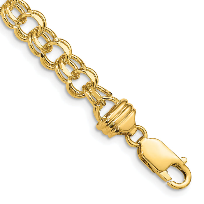 10k 8in 6.5mm Solid Double Link Charm Bracelet-10DOH18-8