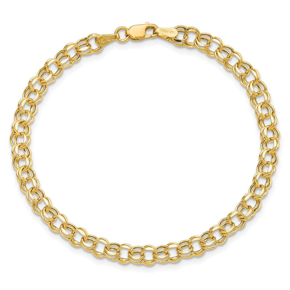 10k 8in 4.5mm Hollow Diamond-cut Double Link Charm Bracelet-10DOH21-8
