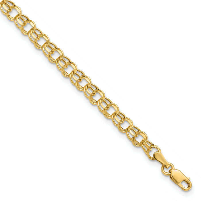 10k 8in 4.5mm Hollow Diamond-cut Double Link Charm Bracelet-10DOH21-8
