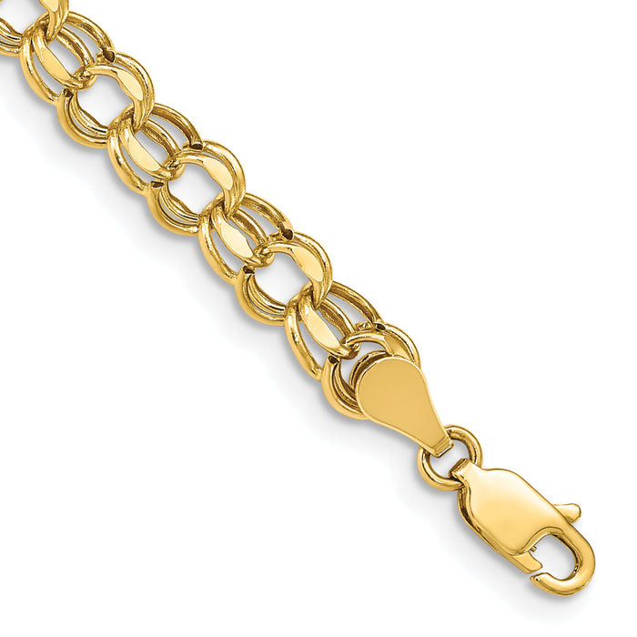 10k 8in 5.5mm Hollow Diamond-cut Double Link Charm Bracelet-10DOH22-8