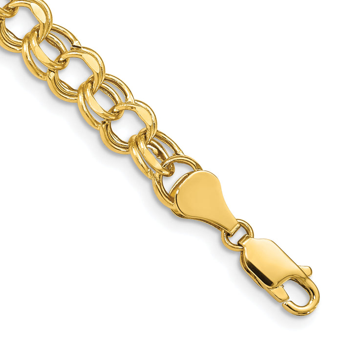 10k 8in 6.5mm Hollow Diamond-cut Double Link Charm Bracelet-10DOH23-8