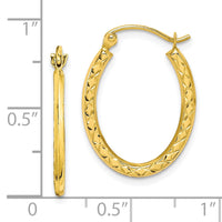 10K Textured Hollow Oval Hoop Earrings-10ER250