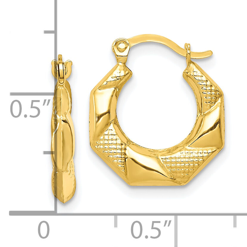 10k Scalloped Textured Hollow Hoop Earrings-10ER254
