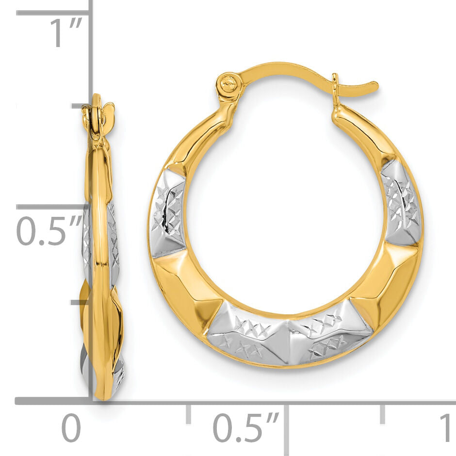 10K and Rhodium Hollow Hoop Earrings-10ER257