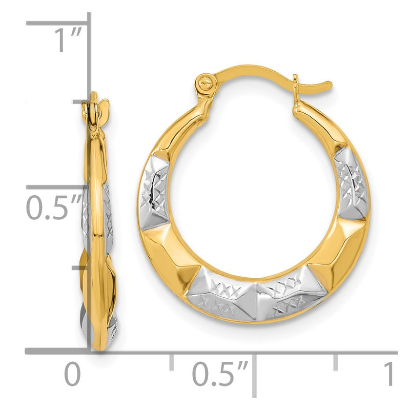 10K and Rhodium Hollow Hoop Earrings-10ER257