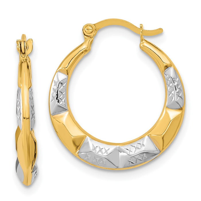 10K and Rhodium Hollow Hoop Earrings-10ER257