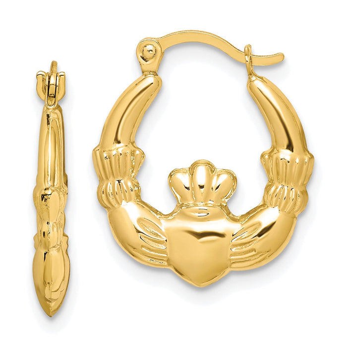 10K Claddagh Hollow Hoop Earrings-10ER260