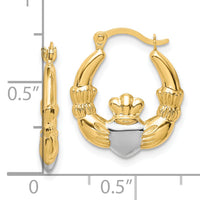 10K & Rhodium Claddagh Hollow Hoop Earrings-10ER261