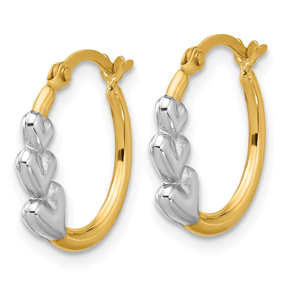 10K and Rhodium and Hearts Hollow Hoop Earrings-10ER264