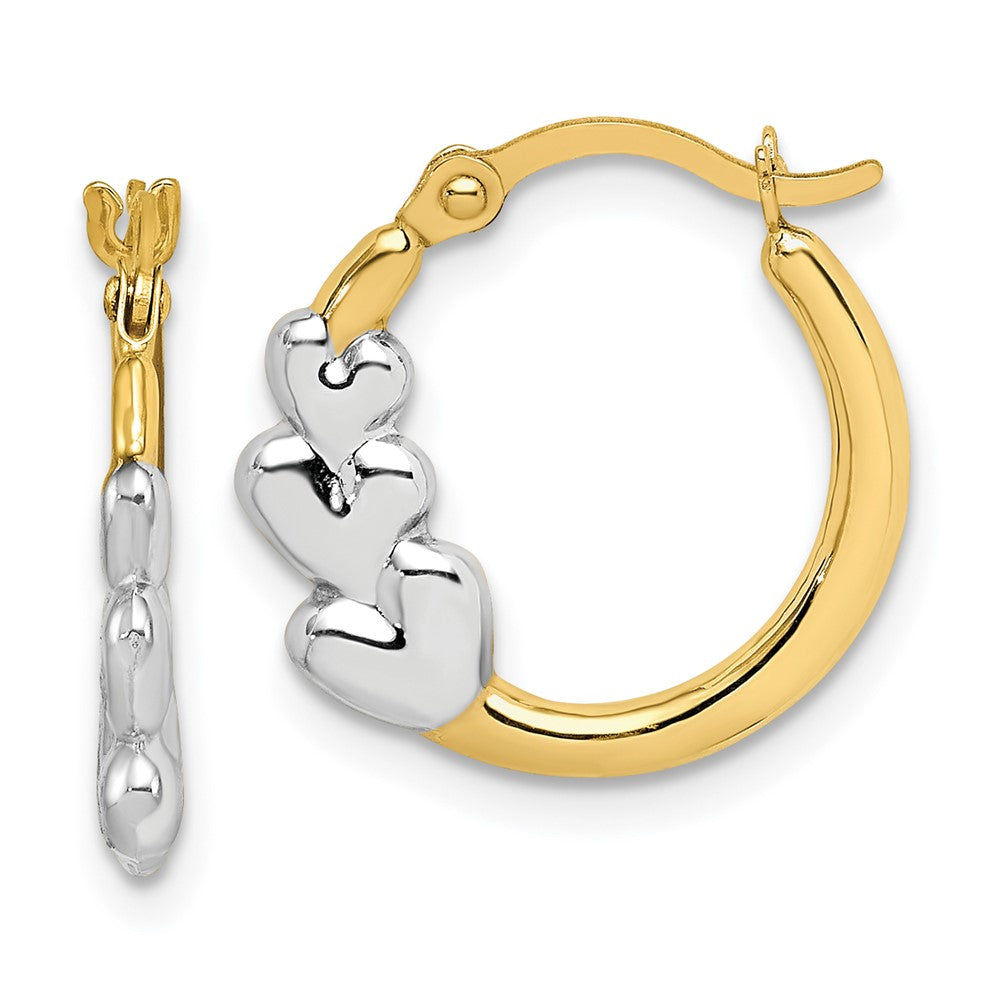 10K and Rhodium and Hearts Hollow Hoop Earrings-10ER264