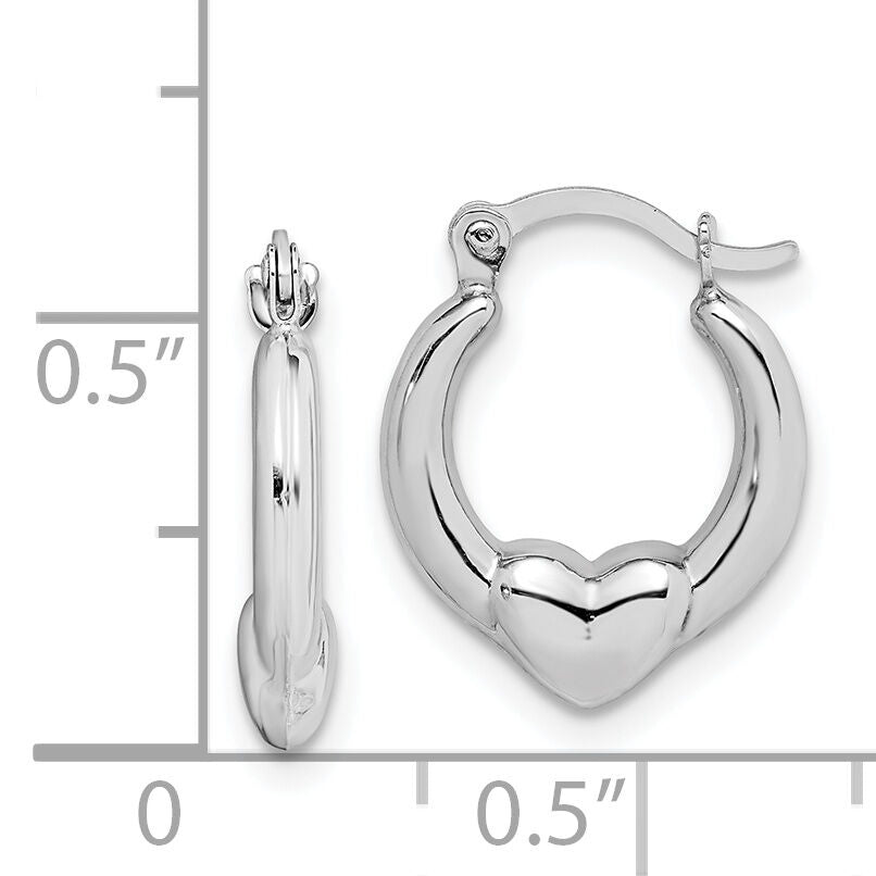 10K White Gold Heart Hollow Hoop Earrings-10ER265