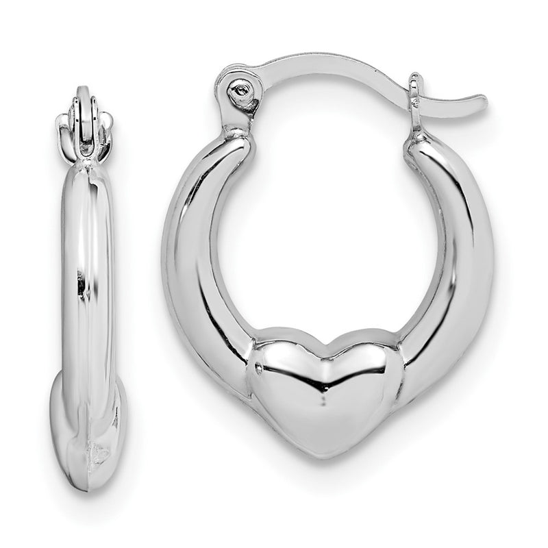 10K White Gold Heart Hollow Hoop Earrings-10ER265