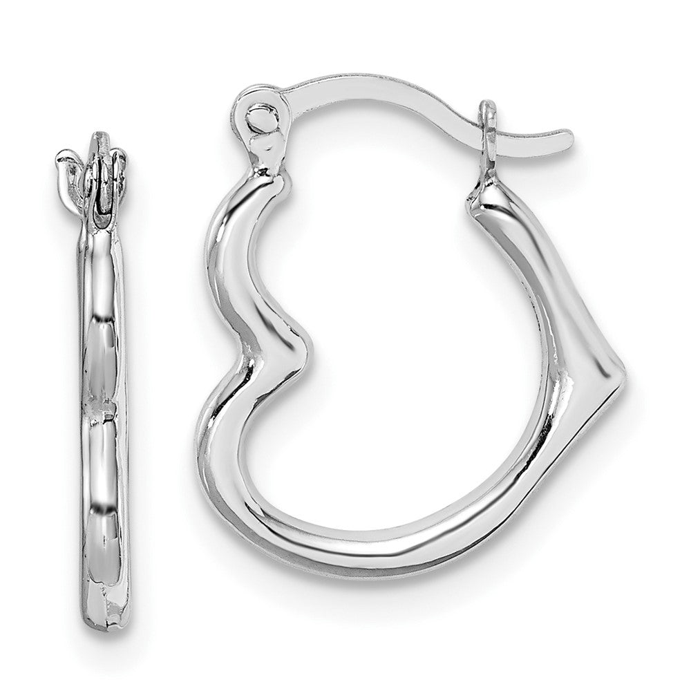 10K White Gold Hollow Heart Shaped Hoop Earrings-10ER266