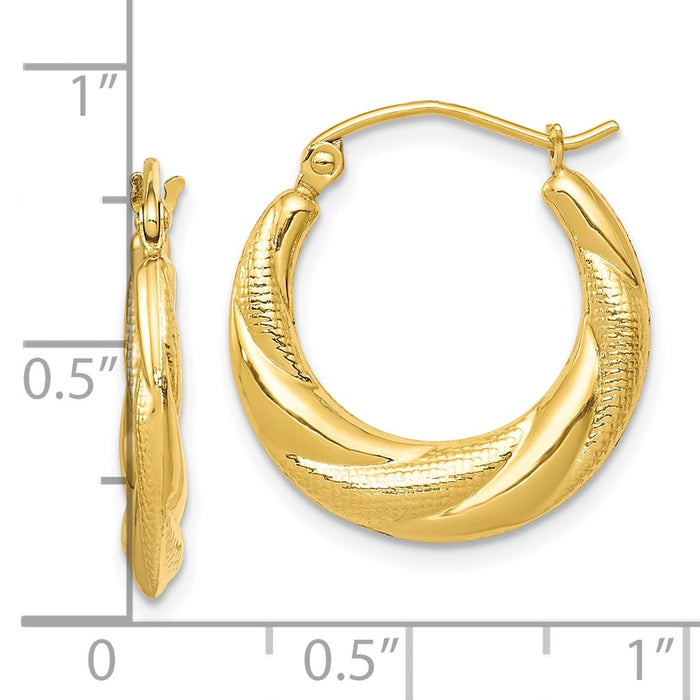 10K Textured Scalloped Hollow Hoop Earrings-10ER269