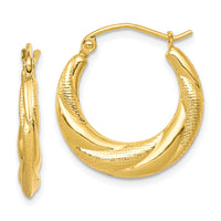 10K Textured Scalloped Hollow Hoop Earrings-10ER269