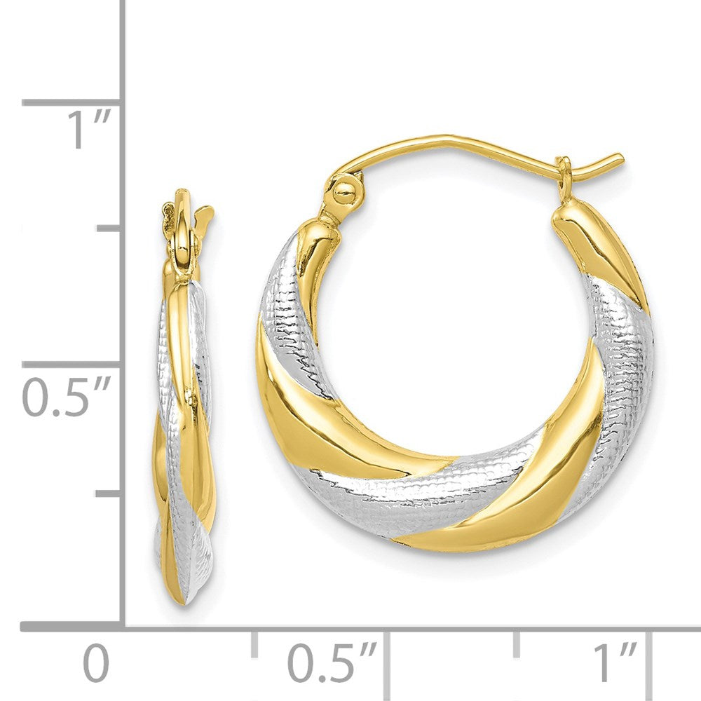 10K & Rhodium Twist Hollow Hoop Earrings-10ER270