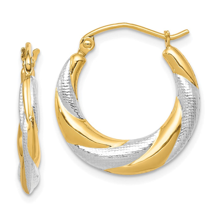 10K & Rhodium Twist Hollow Hoop Earrings-10ER270