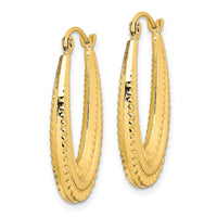 10K Textured Oval Hollow Hoop Earrings-10ER271