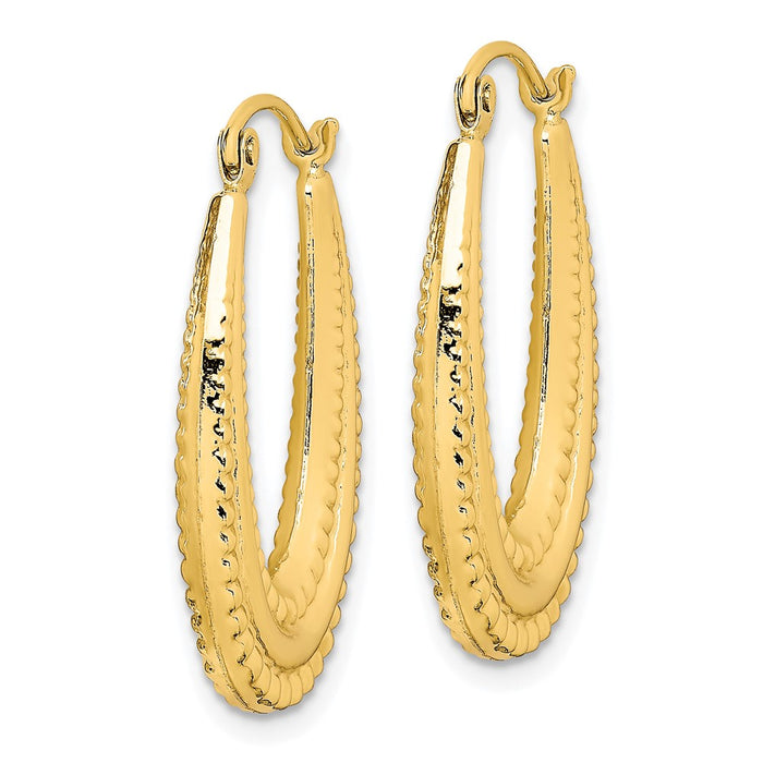 10K Textured Oval Hollow Hoop Earrings-10ER271