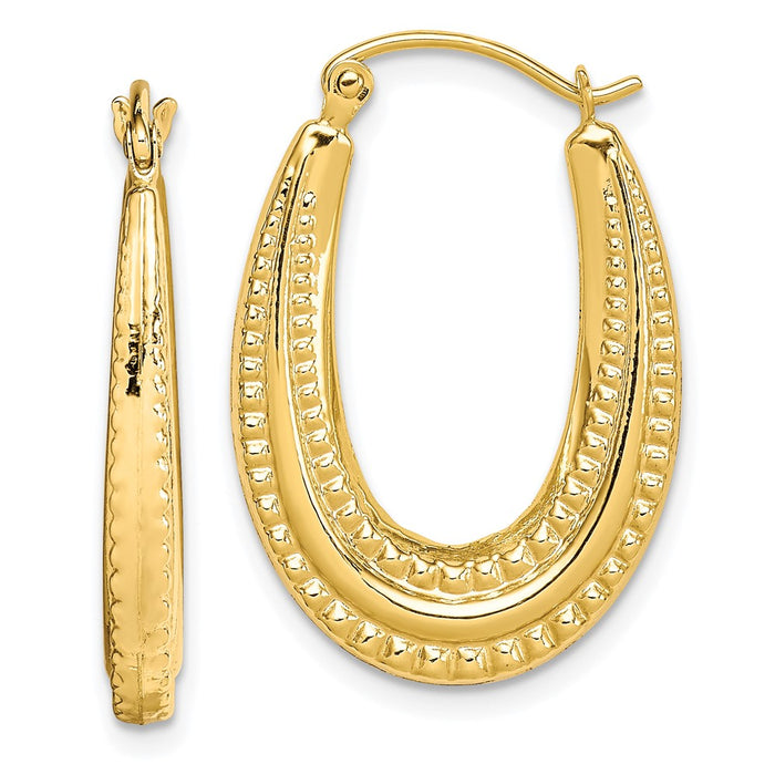 10K Textured Oval Hollow Hoop Earrings-10ER271