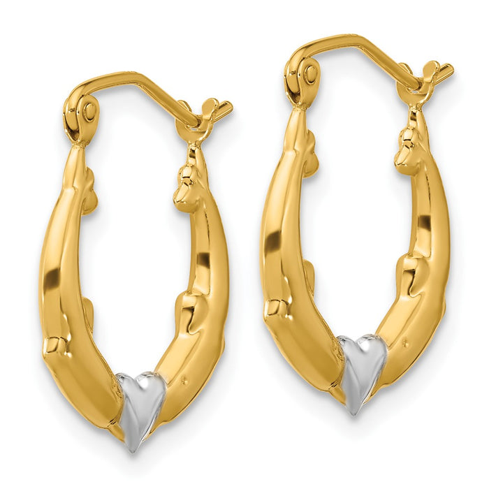 10K and Rhodium Dolphin Heart Hollow Hoop Earrings-10ER272