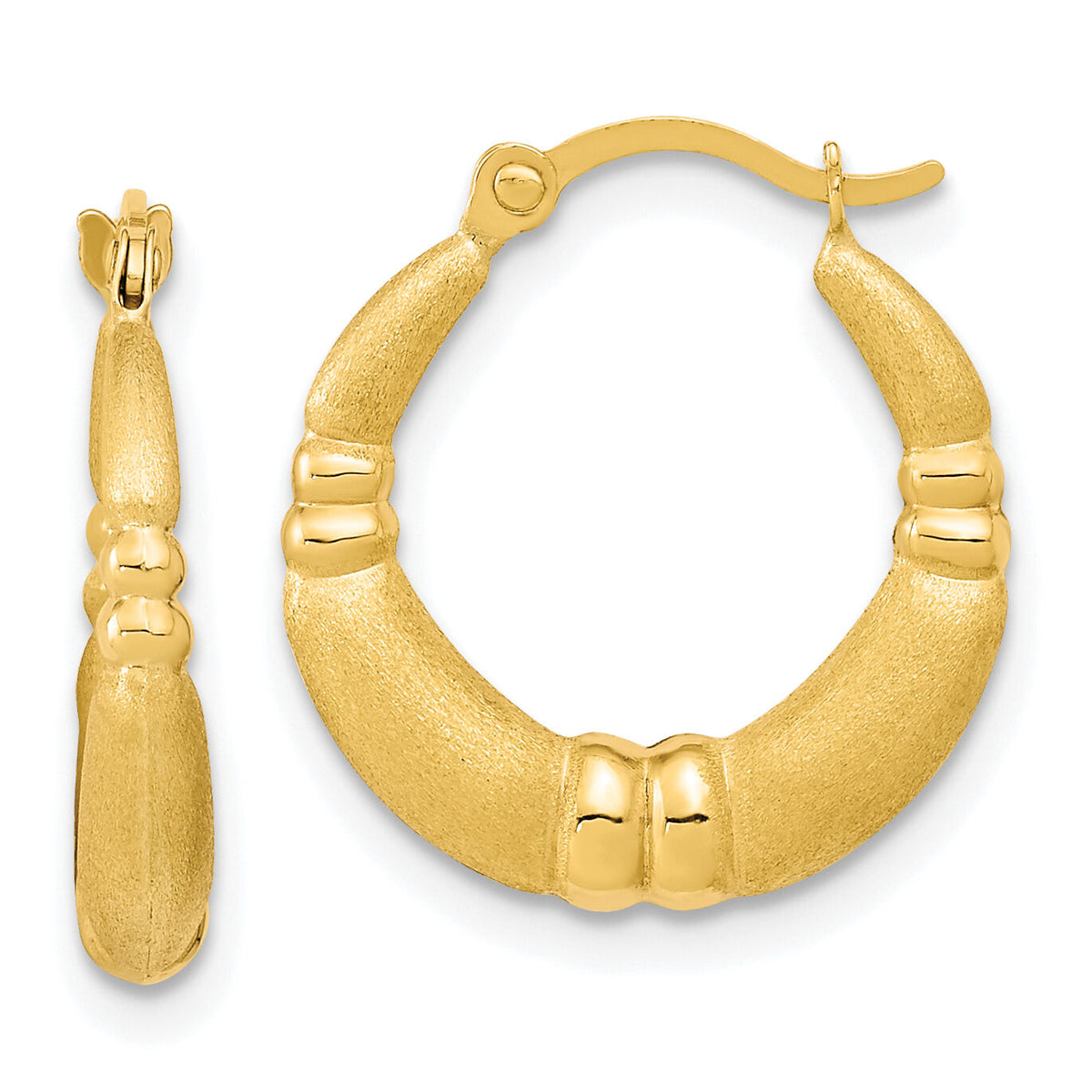 10k Polished and Satin Hoop Earrings-10ER283