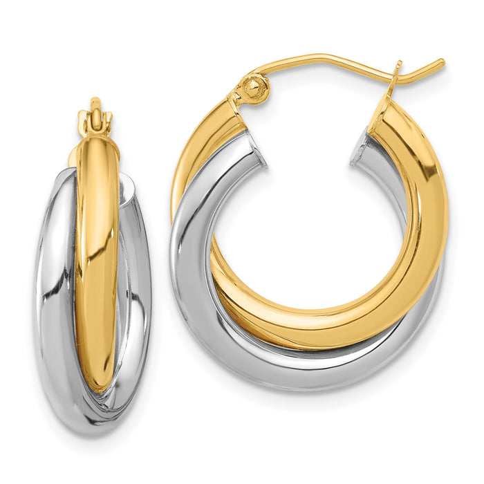 10k Two-tone Polished Double Tube Hoop Earrings-10ER284