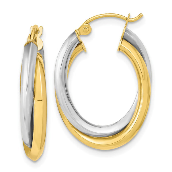 10k Two-tone Polished Double Oval Hoop Earrings-10ER285