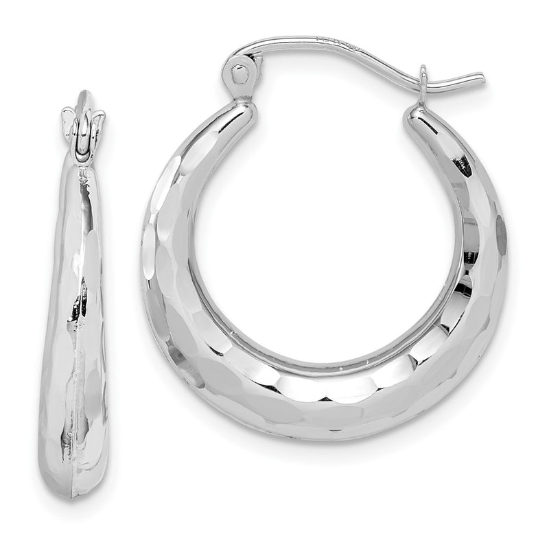 10k White Gold Polished & D/C Hoop Earrings-10ER289W