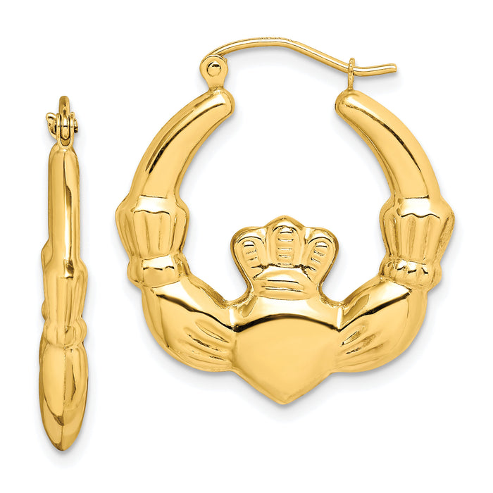 10k Polished Claddagh Hoop Earrings-10ER295