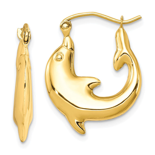 10k Polished Dolphin Hoop Earrings-10ER296