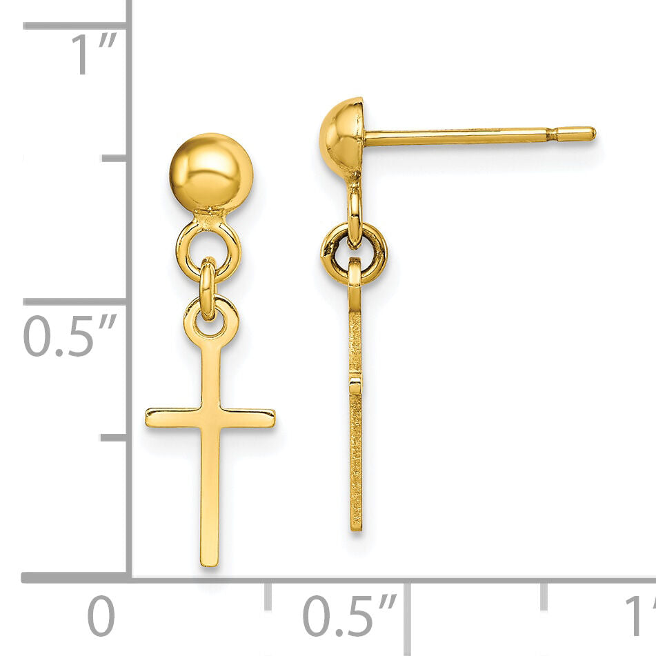10k YG Polished Cross Dangle Post Earrings-10ER297