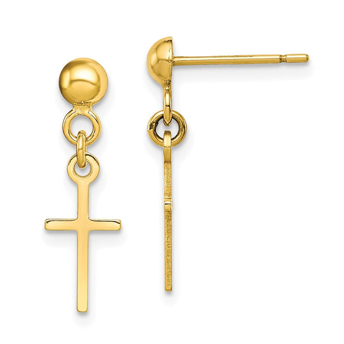 10k YG Polished Cross Dangle Post Earrings-10ER297