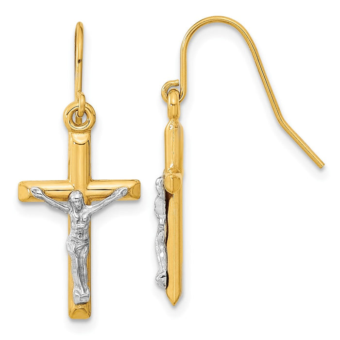 10k Two-tone Polished Crucifix Earrings-10ER298