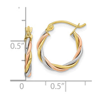 10k Tri-color Polished 2.5mm Twisted Hoop Earrings-10ER301