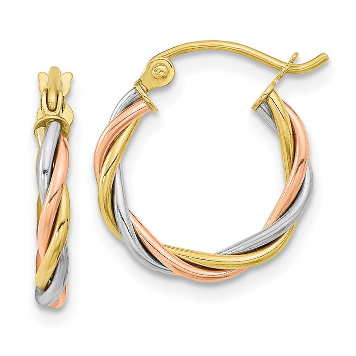 10k Tri-color Polished 2.5mm Twisted Hoop Earrings-10ER301