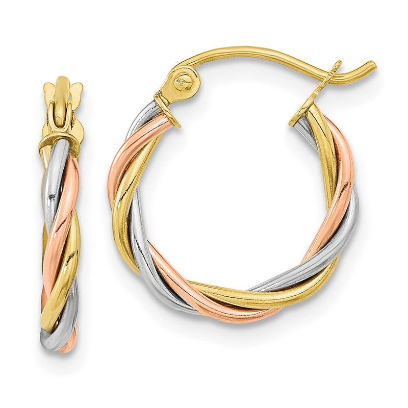 10k Tri-color Polished 2.5mm Twisted Hoop Earrings-10ER301