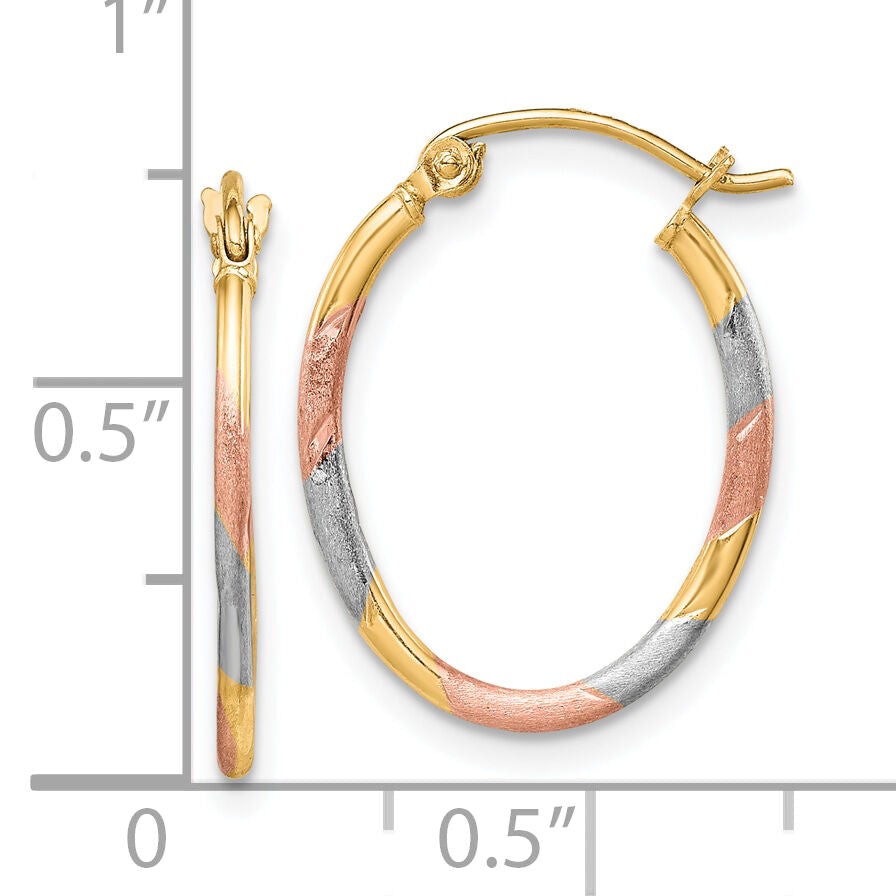 10k & White and Rose Rhodium Diamond Cut Hoop Earrings-10ER302