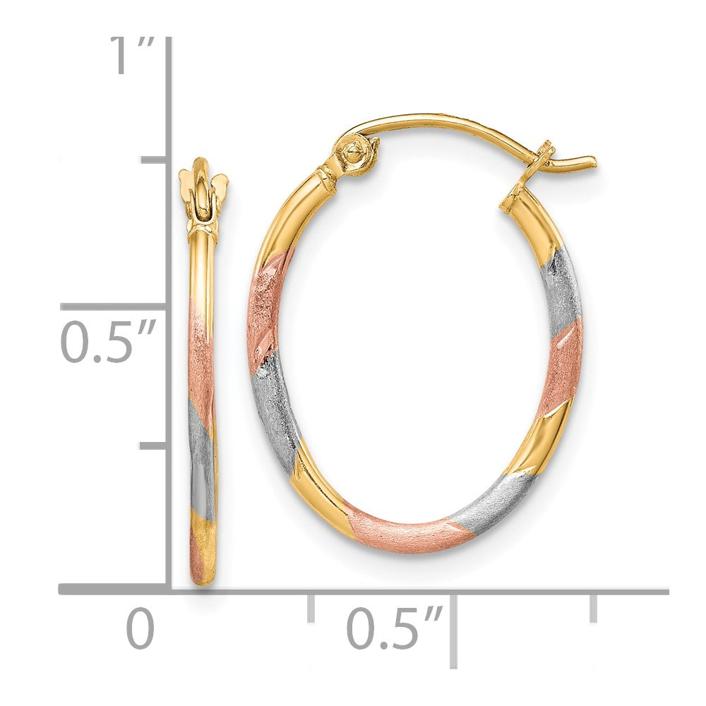 10k & White and Rose Rhodium Diamond Cut Hoop Earrings-10ER302