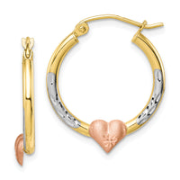 10k Two-tone & White Rhodium D/C Heart Hoop Earrings-10ER303