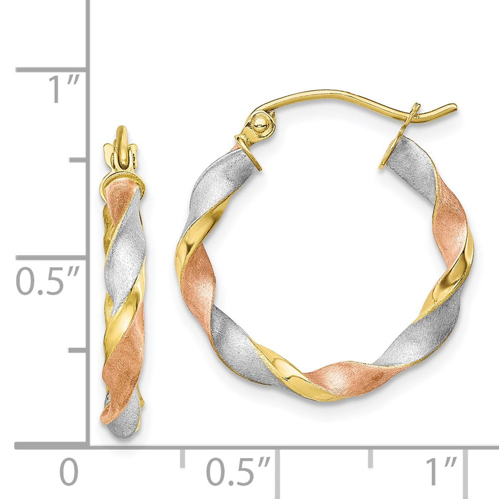 10k White & Rose Rhodium Satin Twisted Hoop Earrings-10ER304