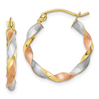 10k White & Rose Rhodium Satin Twisted Hoop Earrings-10ER304