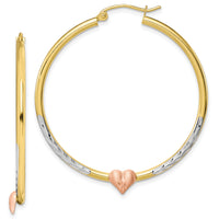 10k Two-tone & White Rhodium D/C Heart Hoop Earrings-10ER305