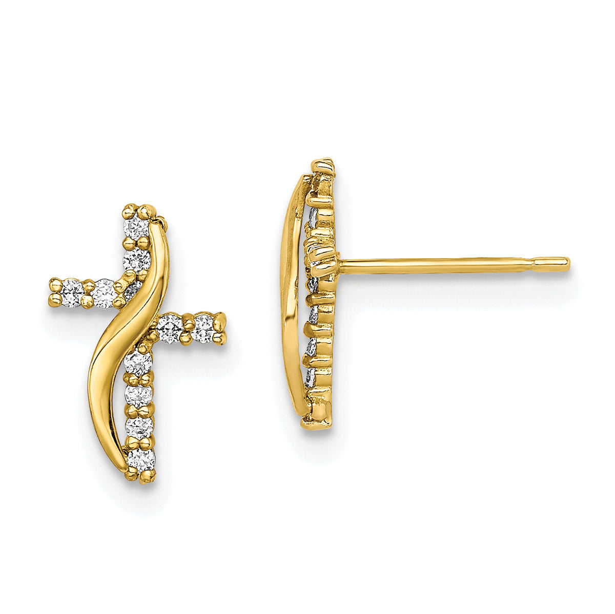 10K CZ Cross Post Earrings-10ER315